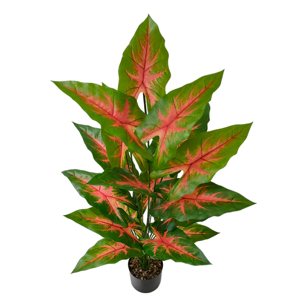 Alocasia artificial con centro rojo